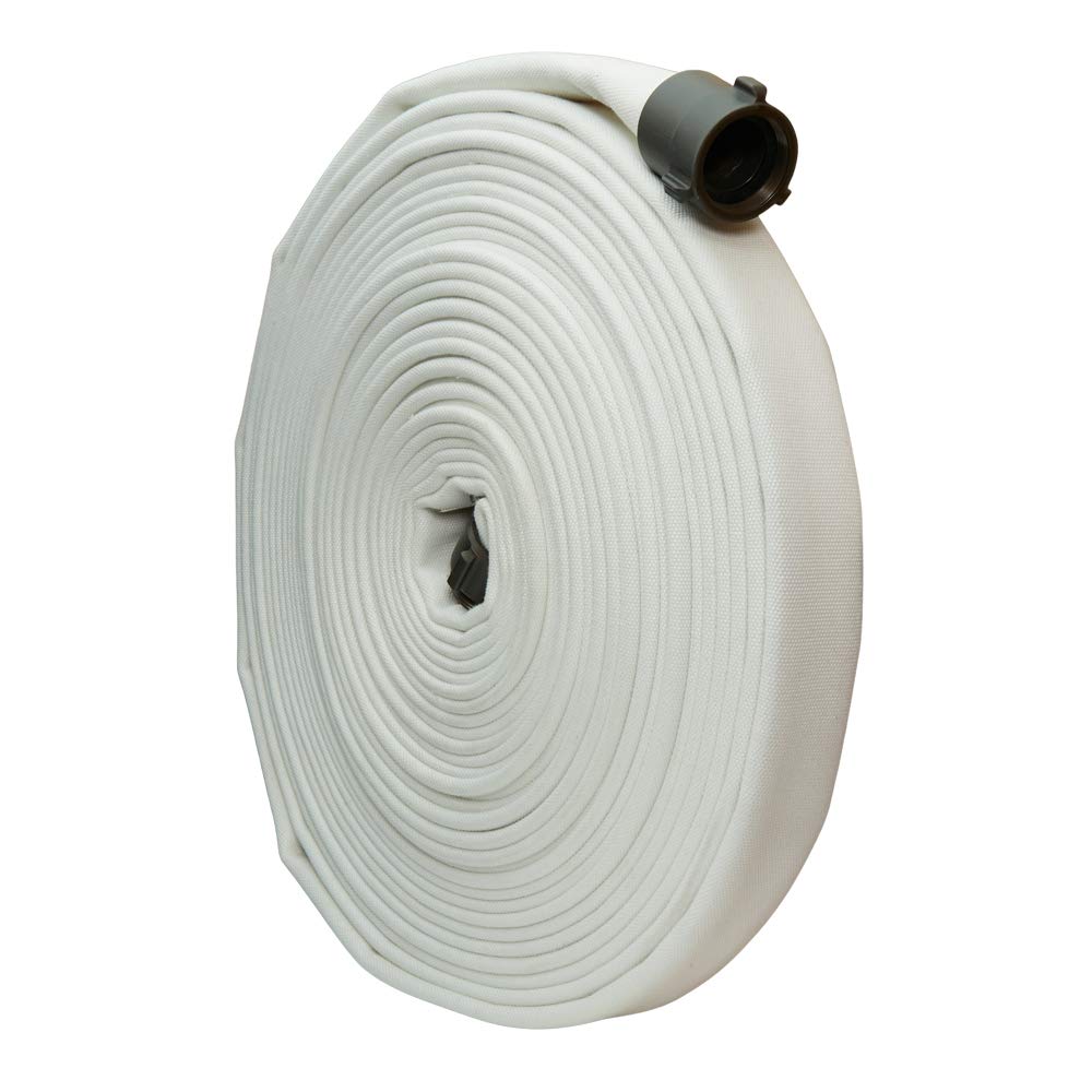 Fire Hose - 1 1/2" x 100' Lay Flat Water Hose - White Firefighter Hose - NH Couplings