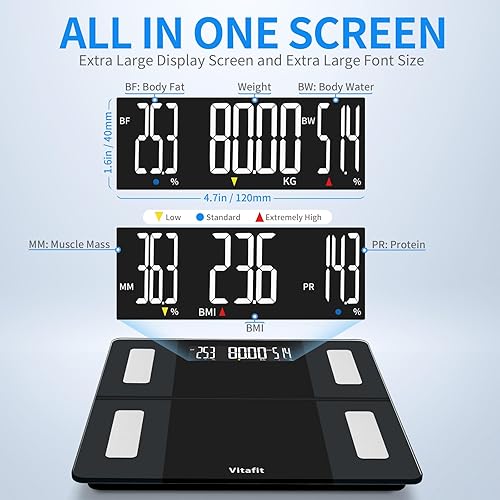 Miniatura 3 de Vitafit Báscula de baño inteligente de 550 libras para peso corporal, alta precisión en 0.1 libras garantizada por báscula de peso Professional