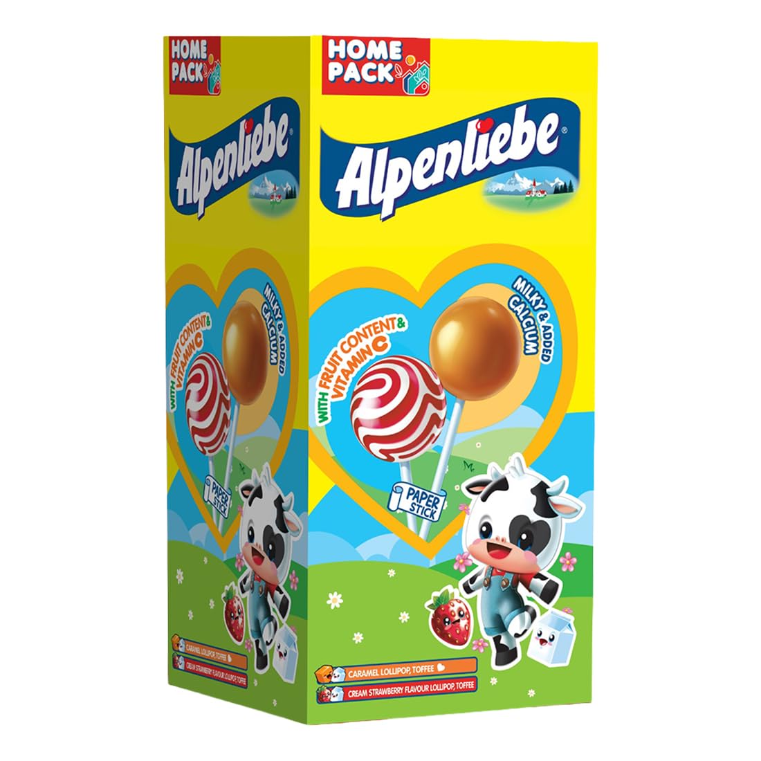 Alpenliebe Pop Assorted Lollipop (Orange, Strawberry & Caramel Flavour)- 384 Grams Pack (48 Pieces)