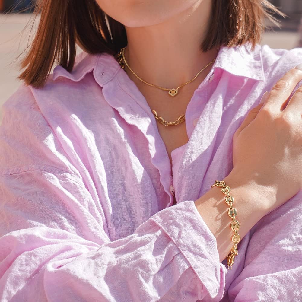 Coffee Bean Bracelets Stacked Link for Women Adjustable Gold Plated Stainless Steel Link Charm Chain for Men and Adults Fashion Gift - Image 6