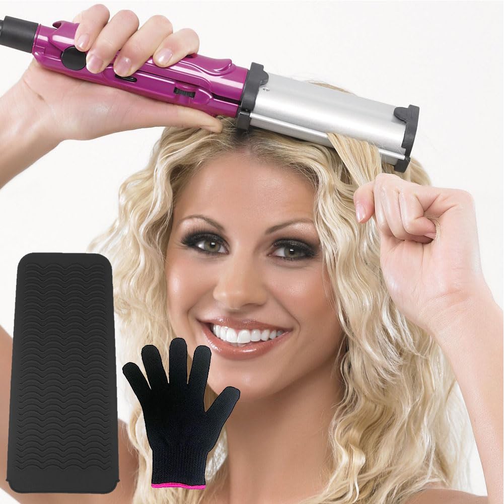 Tokaneit Gants Résistants à la Chaleur,Gants de Coiffure Résistants à la Chaleur,Coussin D'isolation Thermique en Silicone,Coussinets Isolants,Coussinet en Silicone et Gants de Coiffure 2 Pièces