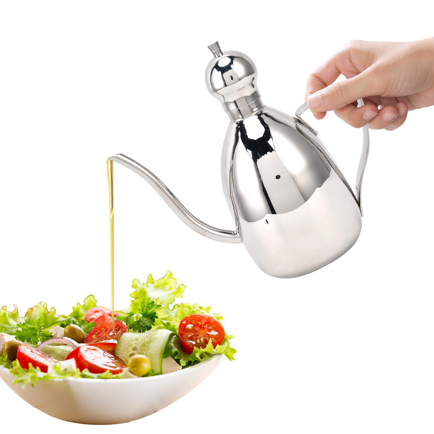 Bottiglia di Olio in Acciaio Inossidabile 250ml/500ml/1000ml Dispenser di Salsa di Aceto di Olio D'oliva Contenitore Bocca Lunga Teiera Bollitore per Condimento Filtraggio Residui di Olio Can(1000ml)