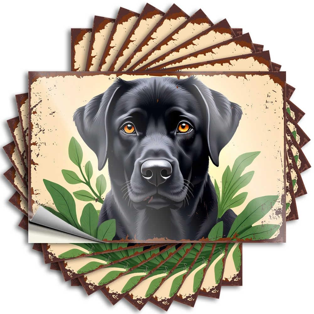 Black Labrador Retriever with Green Leaves Background Wall Vintage - Teen Decor Stickers Self Adhesive Sticker(6X9CM)