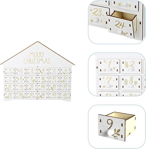 Miniatura 2 de Roseeyo Calendario de Adviento de 24 días decorado con 24 cajones de almacenamiento, cuenta regresiva de madera blanca para calendario de Navidad