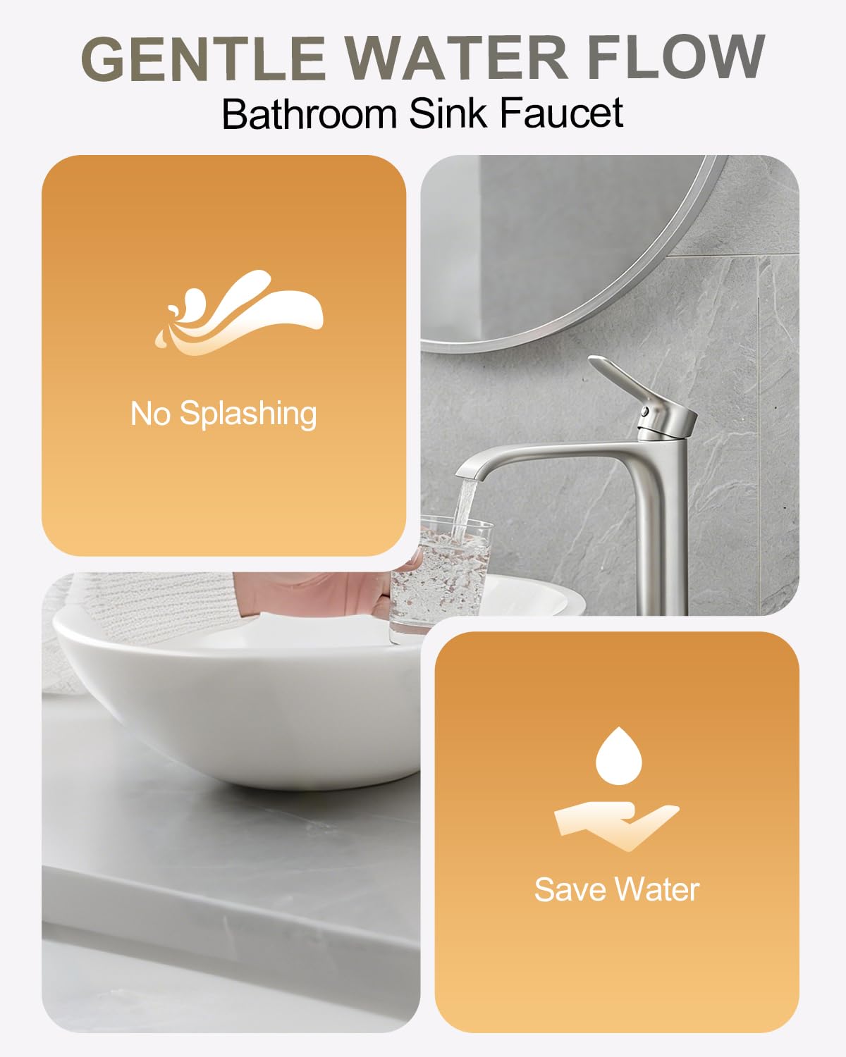 Grifo de níquel cepillado para lavabo de baño, cascada, monomando, grifo de baño, grifo de baño, agua fría y caliente disponible