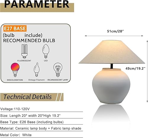 Miniatura 3 de Lámparas de mesa rústicas de granja, lámpara de mesa de cerámica negra de 21.6 pulgadas de alto, cuerpo de lámpara de cerámica con textura simple