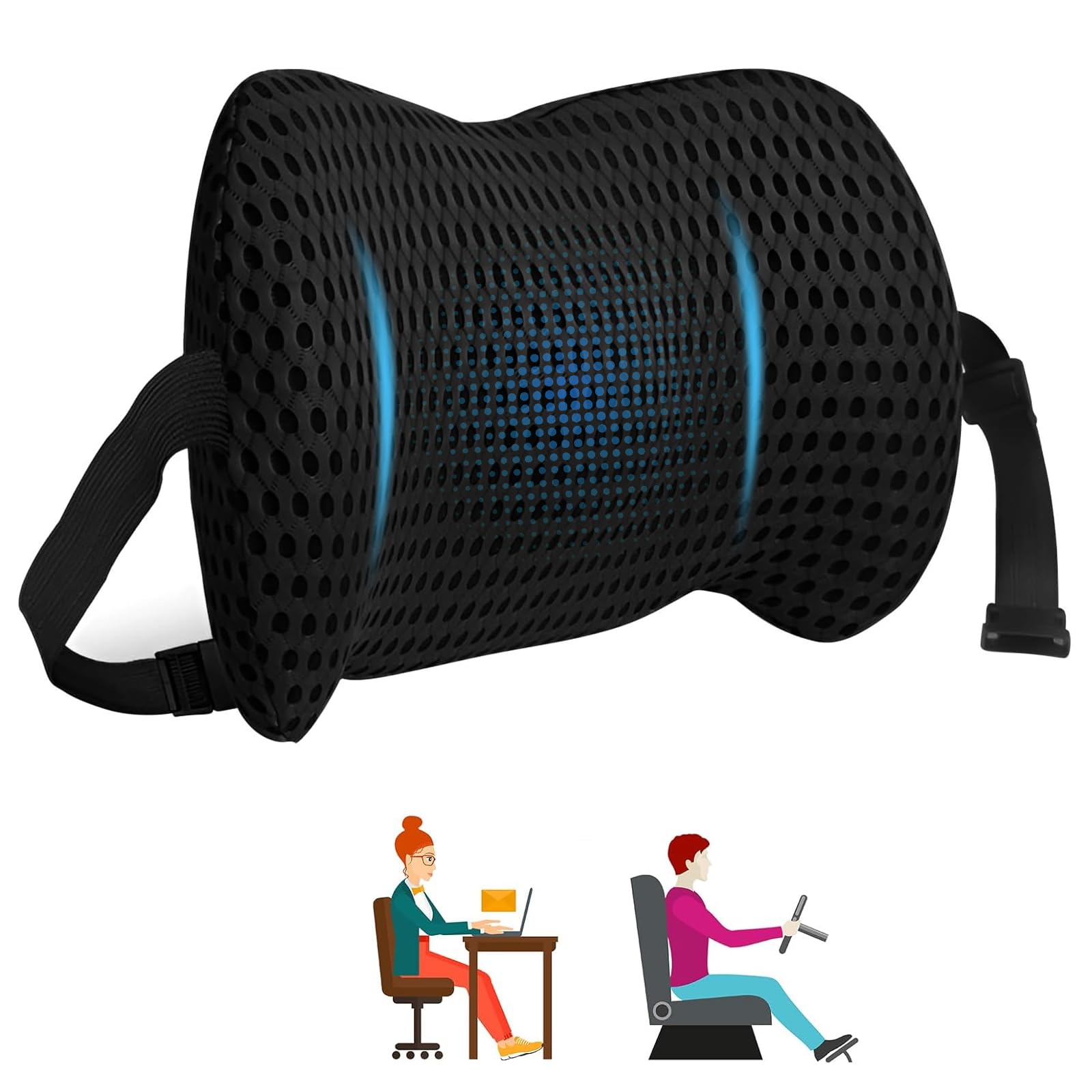 Ergonomiczna poduszka lędźwiowa, ortopedyczne wsparcie pleców z pianki z pamięcią kształtu, do krzesła biurowego, samochodu i domu, oddychająca i nadająca się do prania
