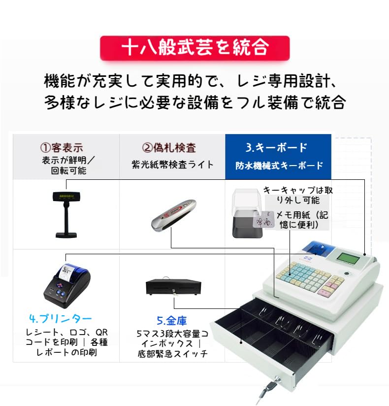 Amazon.co.jp: XFFX 多機能電子レジ スーパー収銀機 レシート