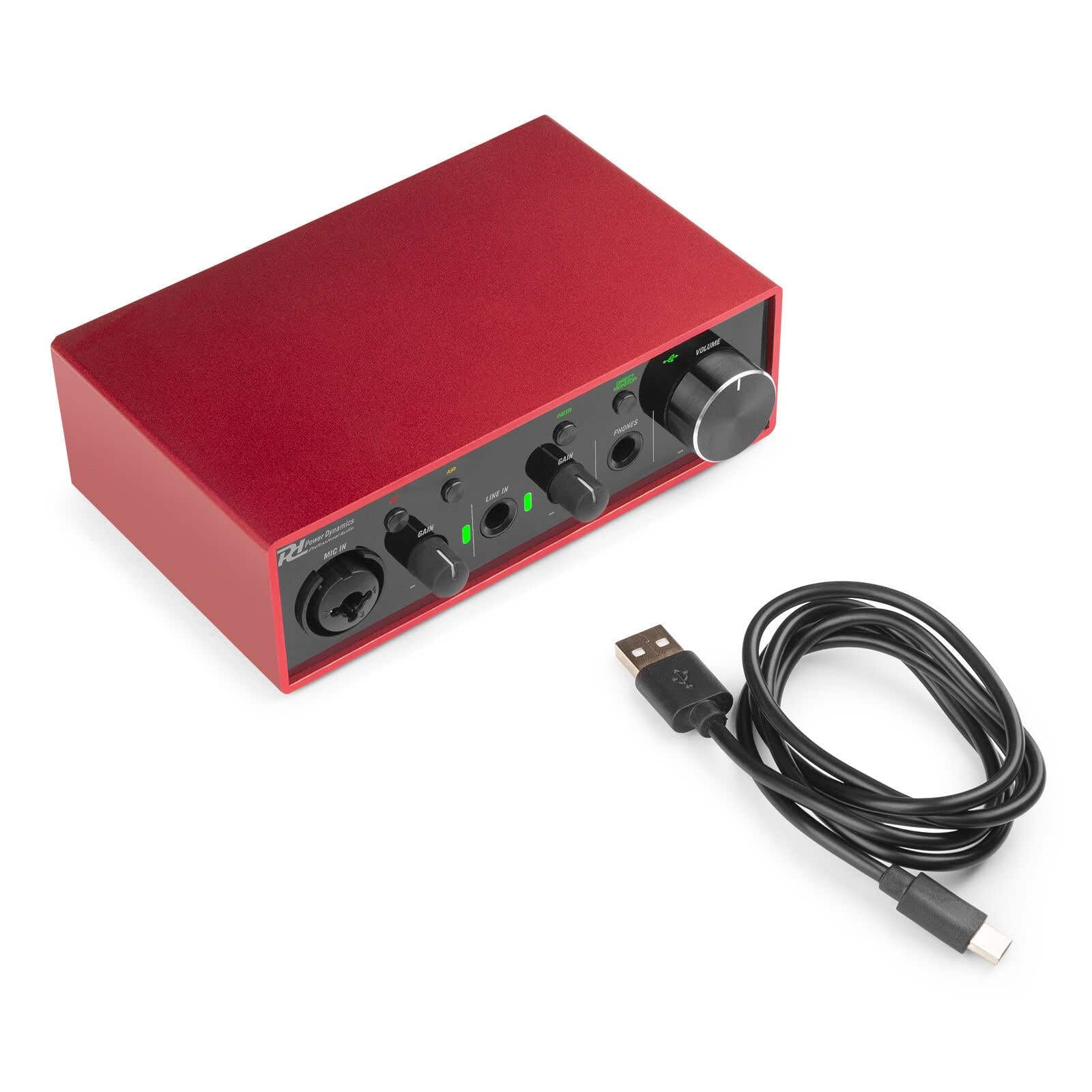 Power Dynamics PDX11 - Interfaccia audio USB - Alimentazione phantom 48 V, cavo USB-C incluso, 2 ingressi Micros/strumenti, 1 uscita cuffie, ideale per musicisti, compositori e Home Studio