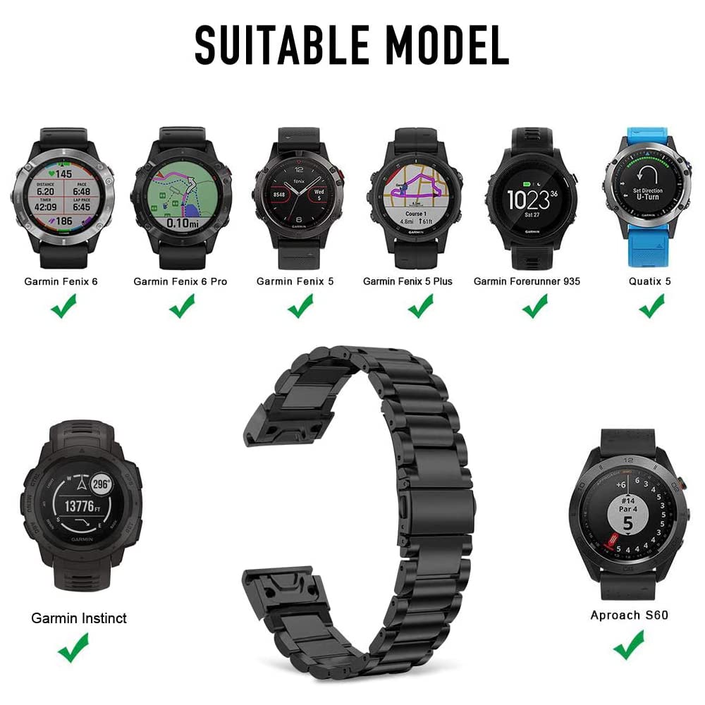 RORFFK For Fenix 5/Fenix 6 Pro Watch Band Quick Fit Stainless Steel Metal Watch Strap for Garmin Fenix 5 Plus,Forerunner 935/945 (Color : Rose Gold)