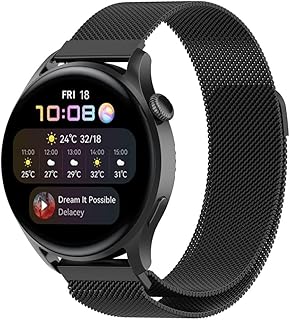 TPC Mobile Metal Mesh Strap 22 mm with Magnetic Clasp for Huawei Watch GT3 46 mm/Samsung Gear S3 Frontier/Samsung Gear S3 Classic – Black, Black/White