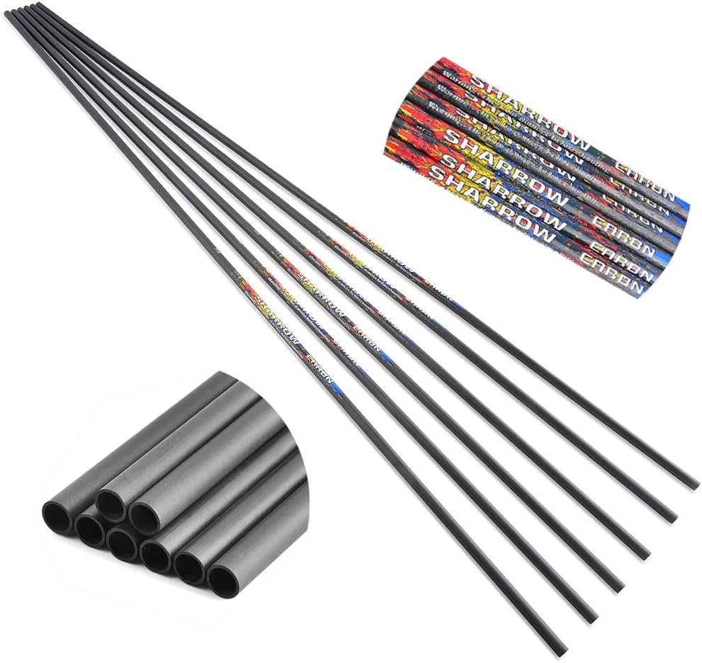 AMEYXGS 12 Pack 31 Inch 6.2mm Archery Pure Carbon Arrow Shaft Spine 250/300/350/400/500/600 Carbon Arrow Tube ID 6.2mm for Compound Bow Recurve Bow DIY Archery