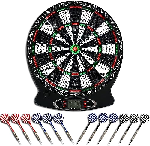 Brovamo Elektronische Dartscheibe Set - Dartscheibe Elektronisch Scheibe, 12 Dartpfeile, Kunststoffspitze,[30] Ersatzspitzen, Dartpfeile Dartscheibemit LCD-Display, Batteriebetrieb