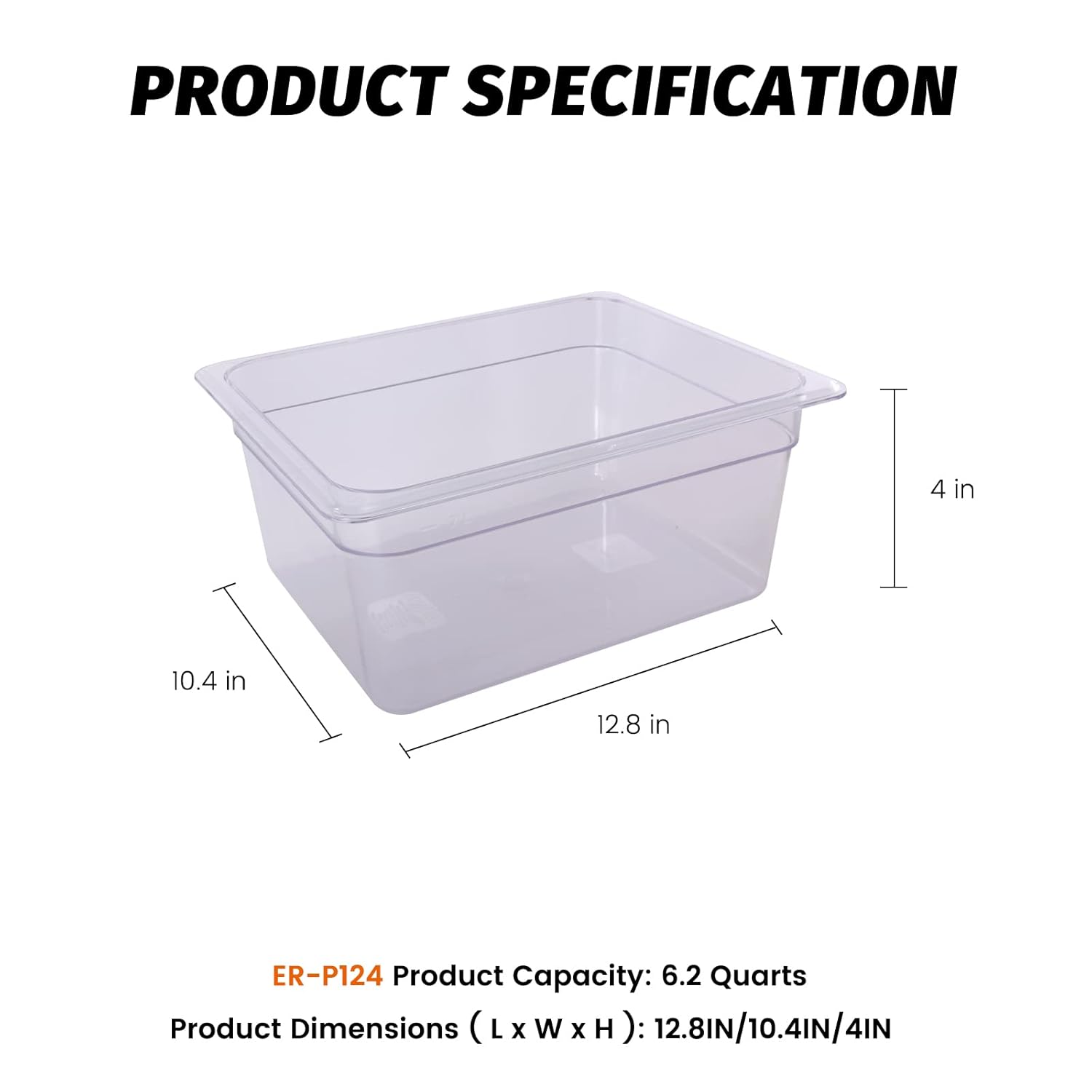 6-Pack 4-Inch Deep Clear Polycarbonate Food Pans - Half Size Commercial Hotel Pans (12.8" x 10.4"), 6.7 Qt Capacity, NSF Certified, for Restaurants, Hotels & Catering