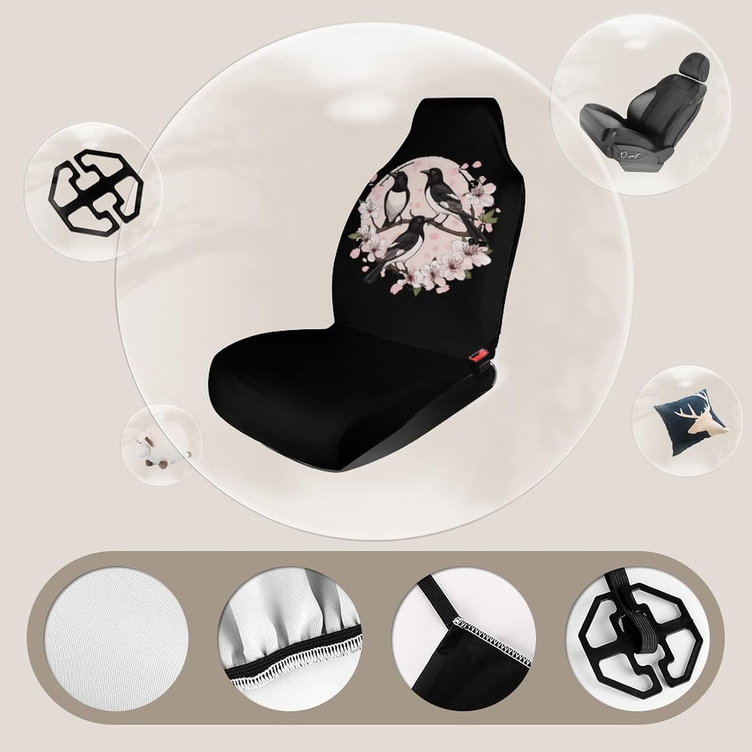 Magpie Birds On A Branch Car Seat Covers Universal Car Front Seats Protector Auto Interior Accessories 2PCS