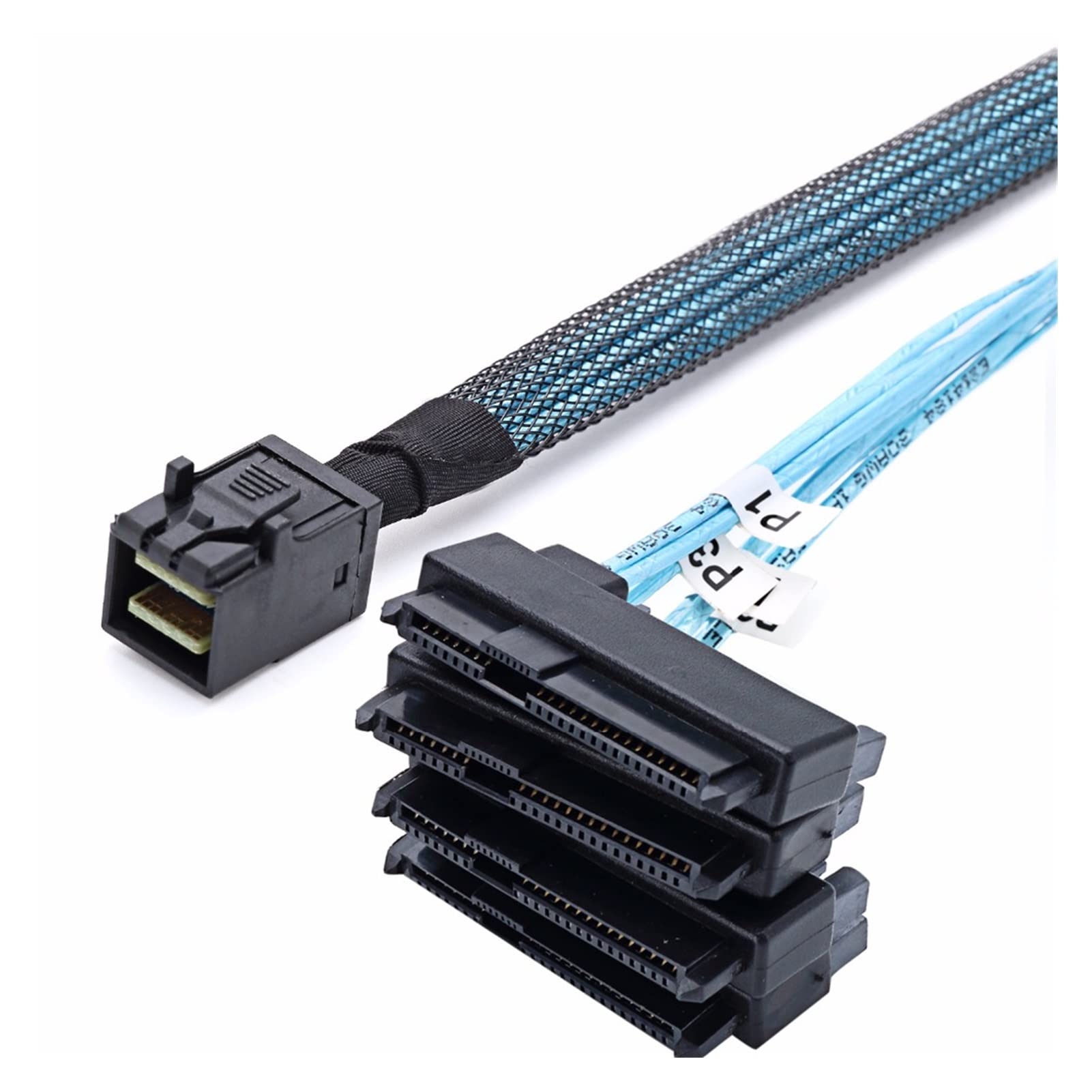 WUYIN Fit for SAS SATA Cable SFF-8643 to 4 SFF-8482 Internal Mini Fit for SAS HD to 4 SFF-8482 Connector with 15pin Power Port Hard Drive Splitter Computer Cable Adapters (Cable Length : 1M)