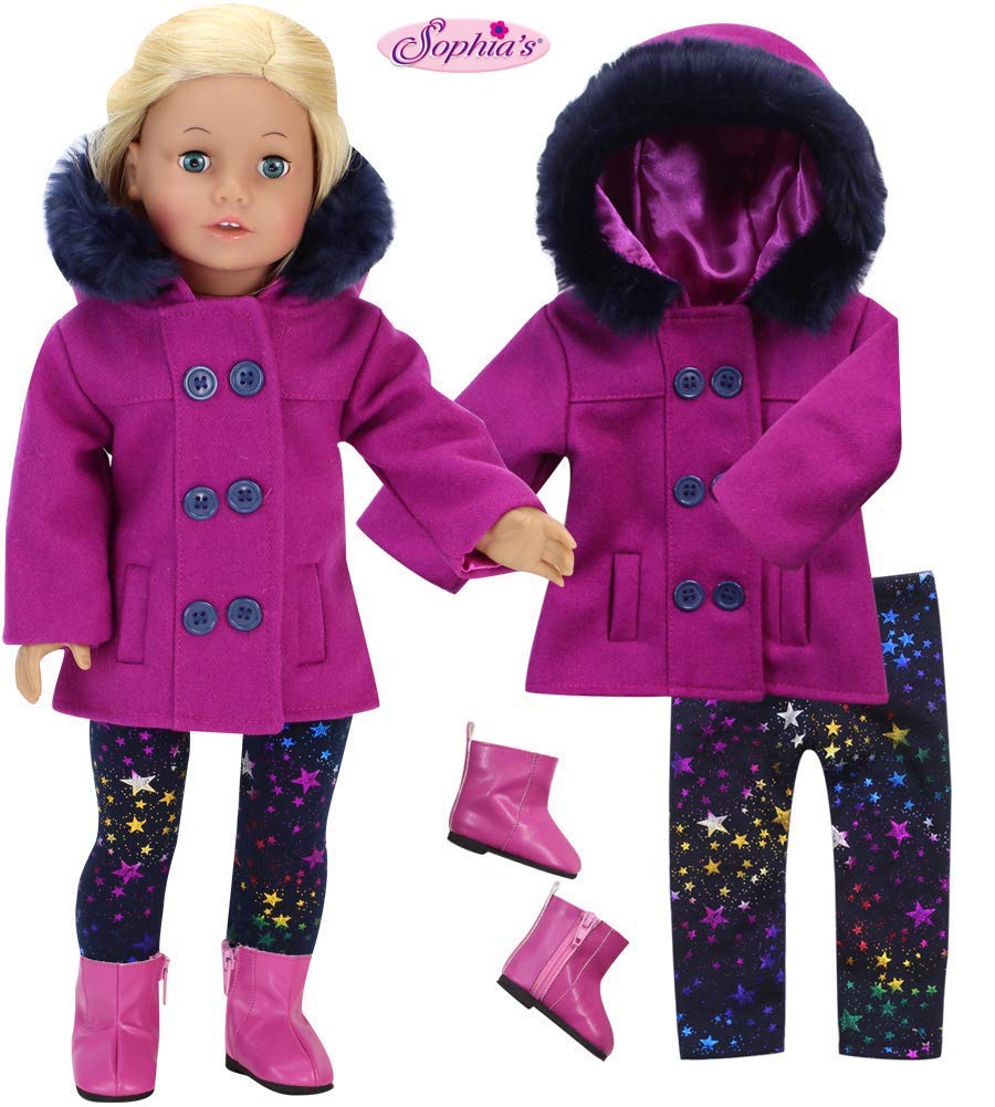 Sophia’s 3 Piece Baby Dolls Clothes Set, 18" Doll Pink Coat, Star Leggings Outfit with Doll Boots Set, Dolls Clothing, Doll Not Included