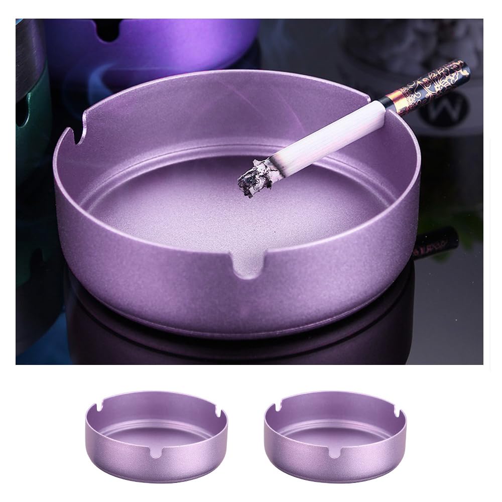 YOKIOU 2pack Purple Ashtray Stainless Steel 3.9in Ash Holder for Home Office Hotel (Purple)