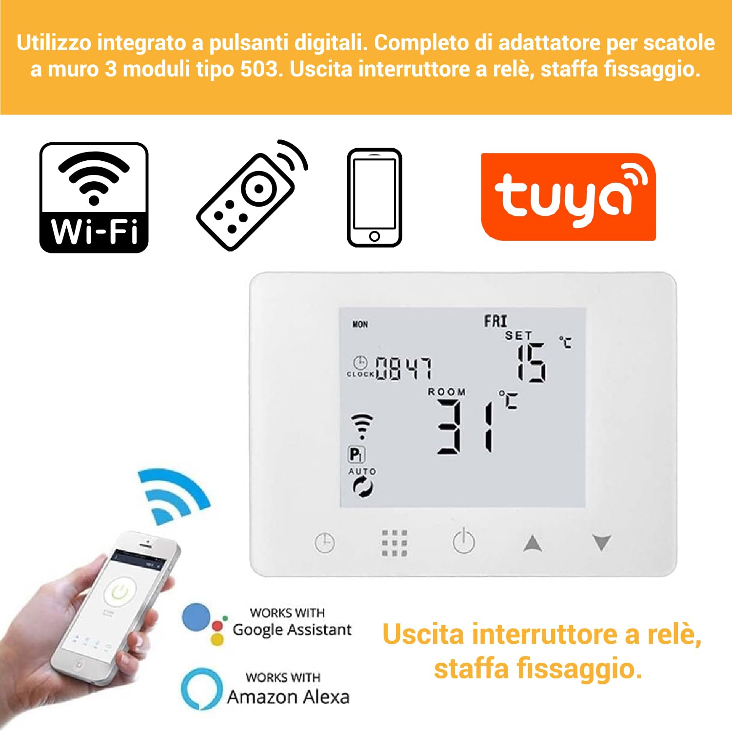 Crisalide ® - Cronotermostato Wi-Fi digital programable con control remoto y compatibilidad inteligente, compatible con Google y Alexa, blanco
