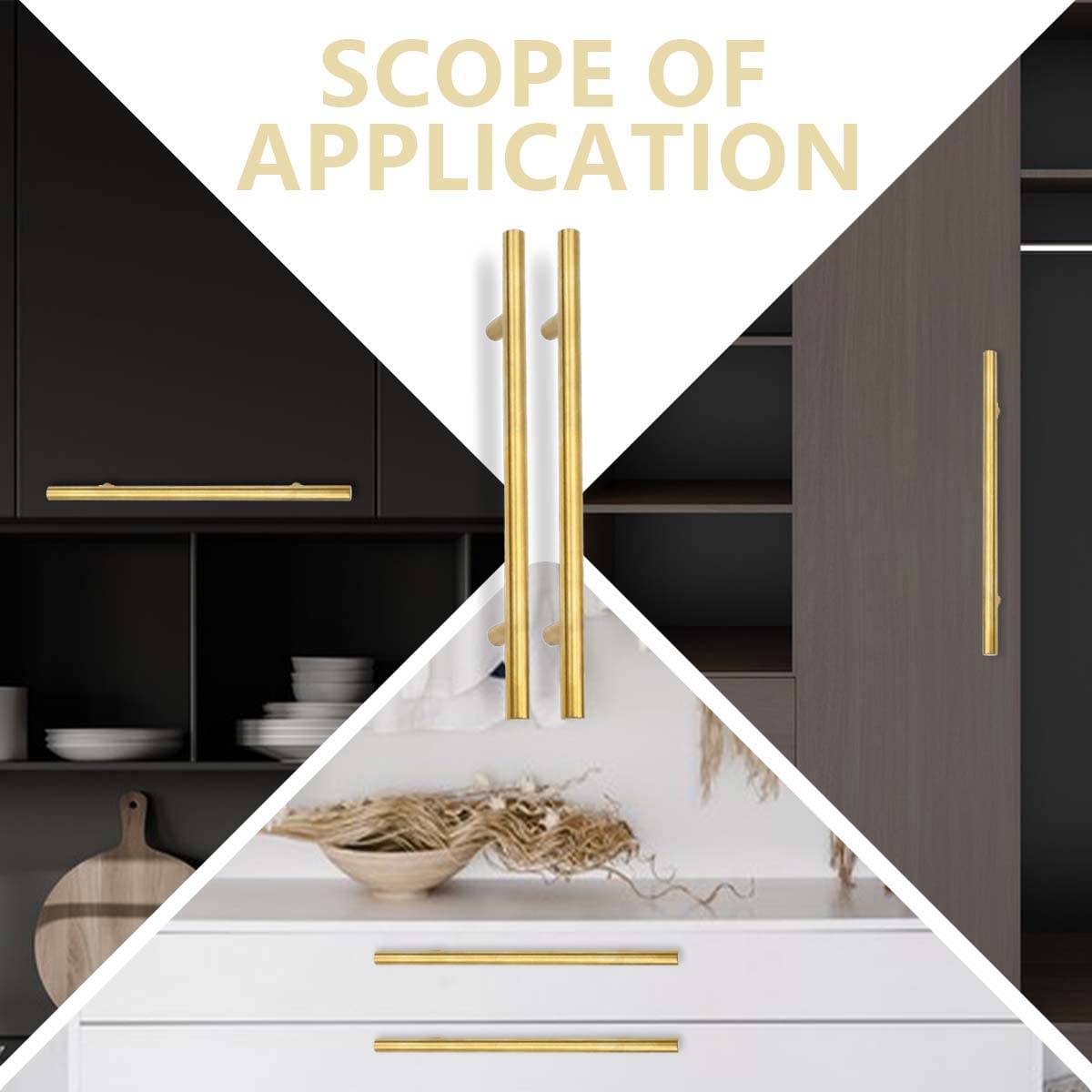 Bwintech 6 Pz 300MM(192MM Hole Center) Oro Cabinet Pull Maniglie Cucina T Bar Maniglie, Acciaio inossidabile, Ideale per Armadio, Cassetto, Armadio
