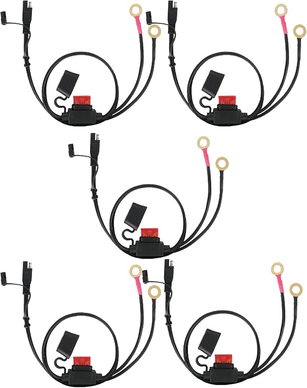 Conector de bateria SAE Bates Choice com terminal de anel, cabo 16 AWG – Conjunto com 5 unidades
