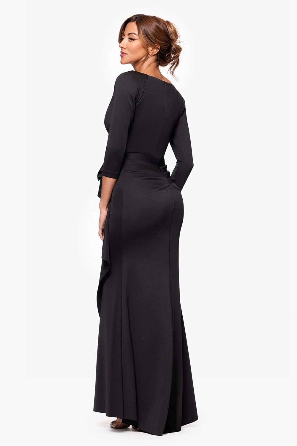 Xscape Women's Long 3/4 Sleeve V-Neck Side Ruched Gown (Reg and Petite) - Image 3