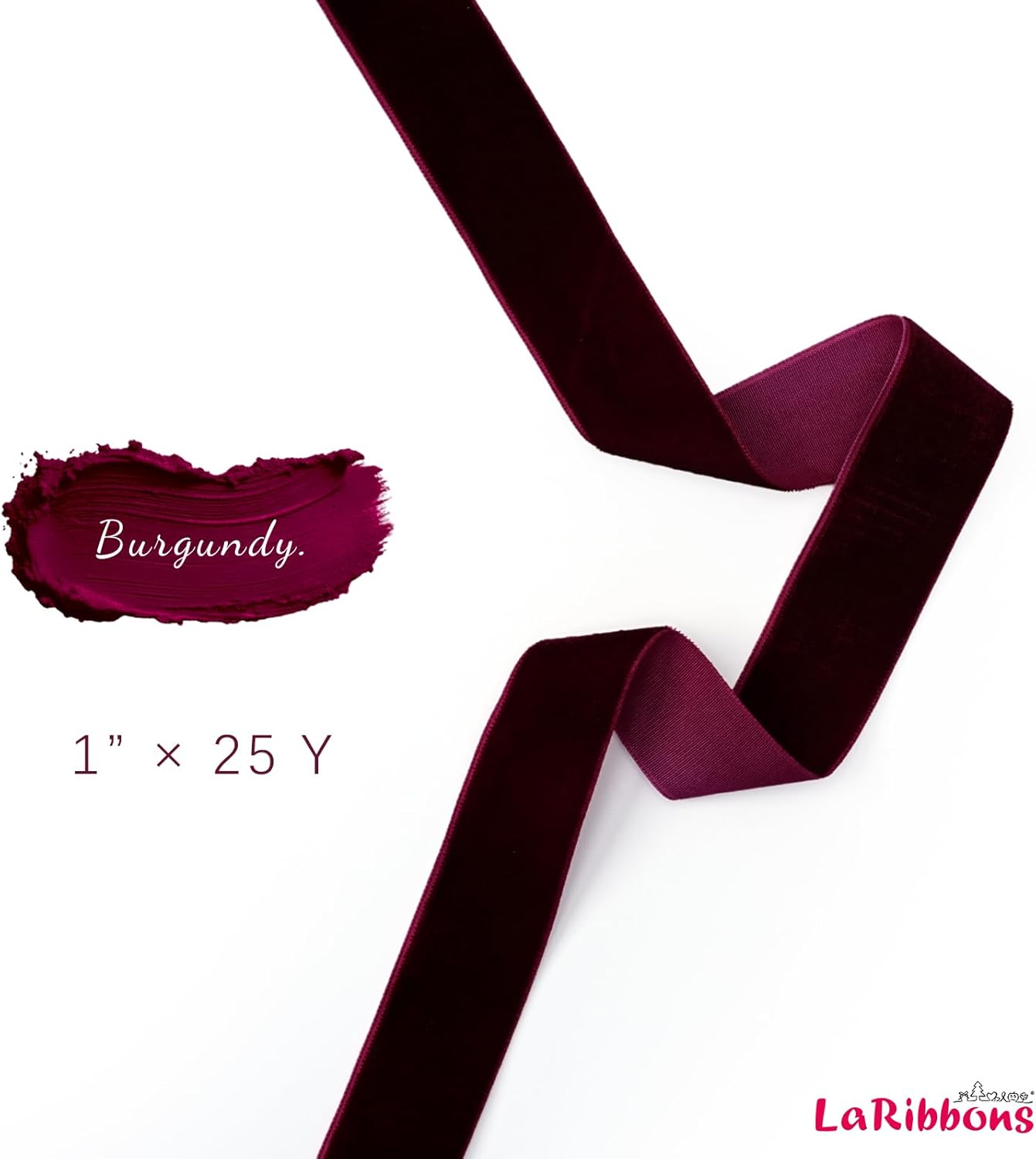 LaRibbons Burgundy Velvet Ribbon 1 Inch x 25 Yards Thin Velvet Ribbon for Christmas Tree, Gift Wrapping, Wreaths, Bows, and Xmas Decorations