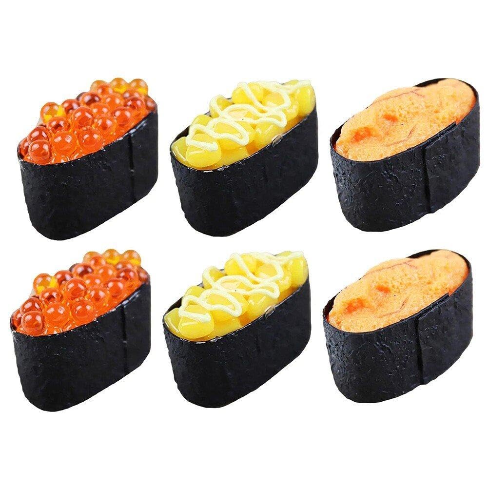 Hrippy 6pcs Artificial Sushi Model Realistic Japanese Food Model Fake Rice Roll Food Sample Display Prop for Restaurant Kitchen Decor