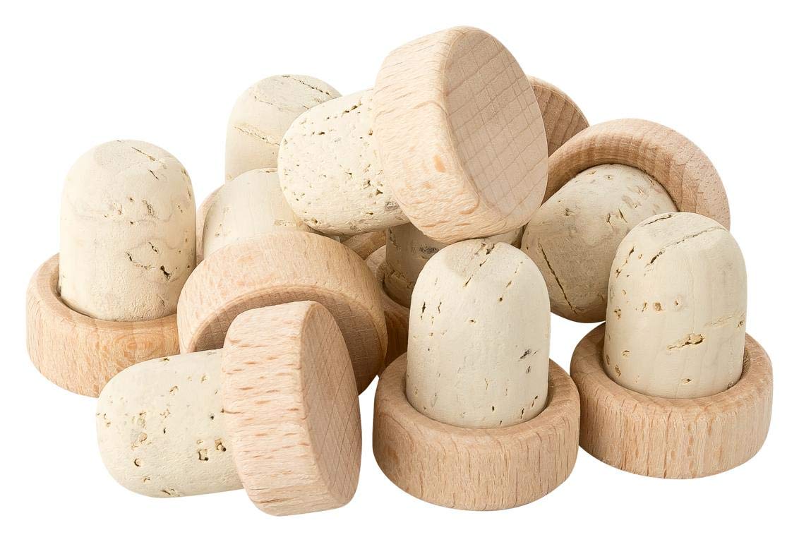Corchos con mango de madera de 19,5 mm, 100% corcho natural, para ginebra, bebidas alcohólicas, aceites y zumo, corcho natural de Portugal, tamaño del mango: 29 x 12 mm, 100er-Pack