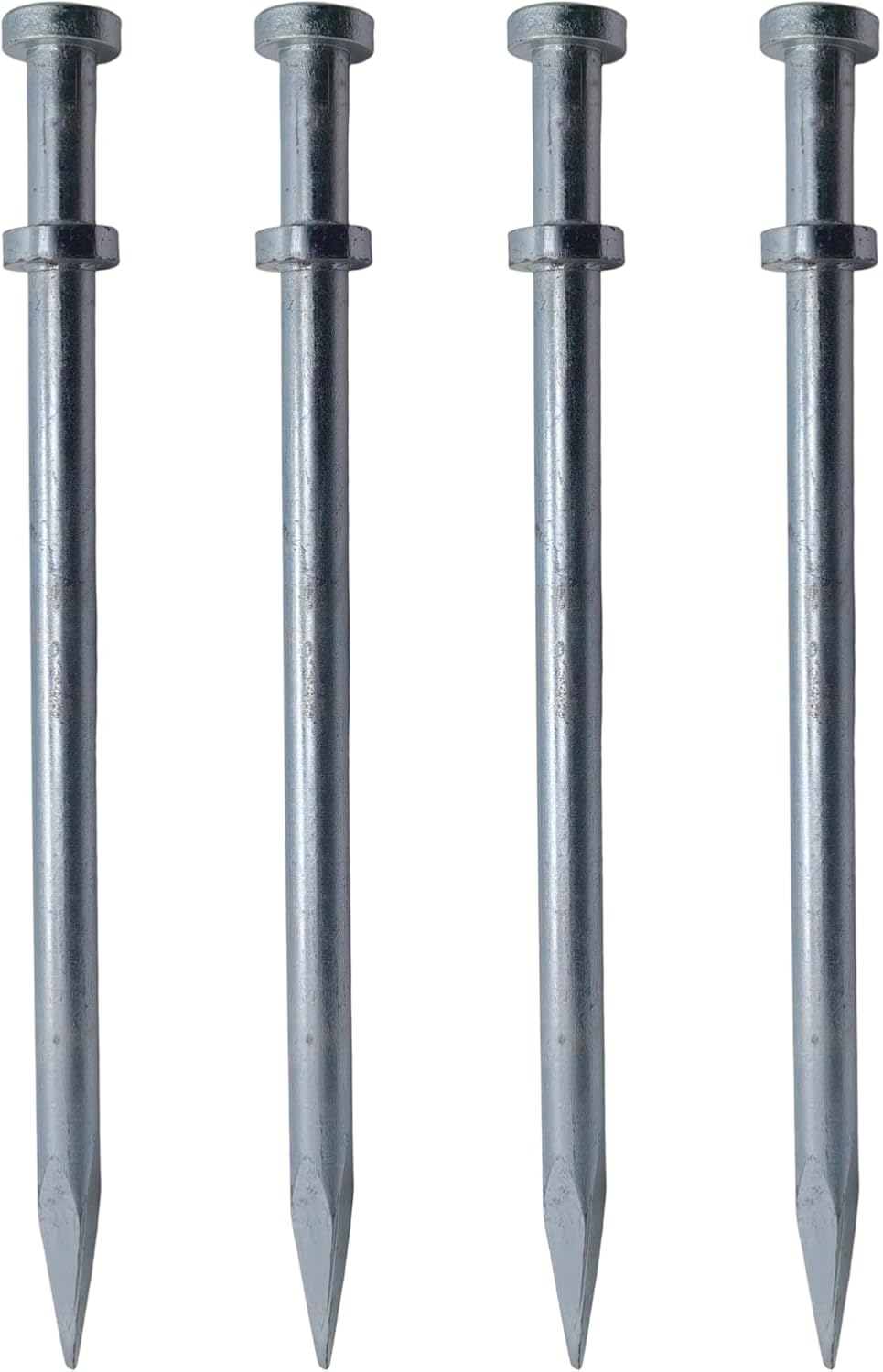 Double Head Tent Stakes - Heavy Duty 1045 Steel Heat-Treated Ground Spikes, Forged Geometric Sharp Tips for Stronger Hold, 0.79”(20mm) Diameter, 4-Pack (24 in)
