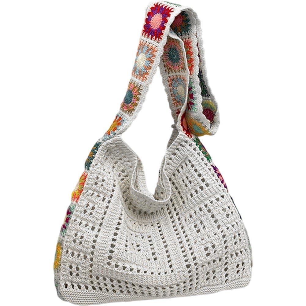 Danlai Colorful Ethnic Crochet Crossbody Bag, Knitted Handbag for Women Summer Beach Work Daily City Commuting Travel