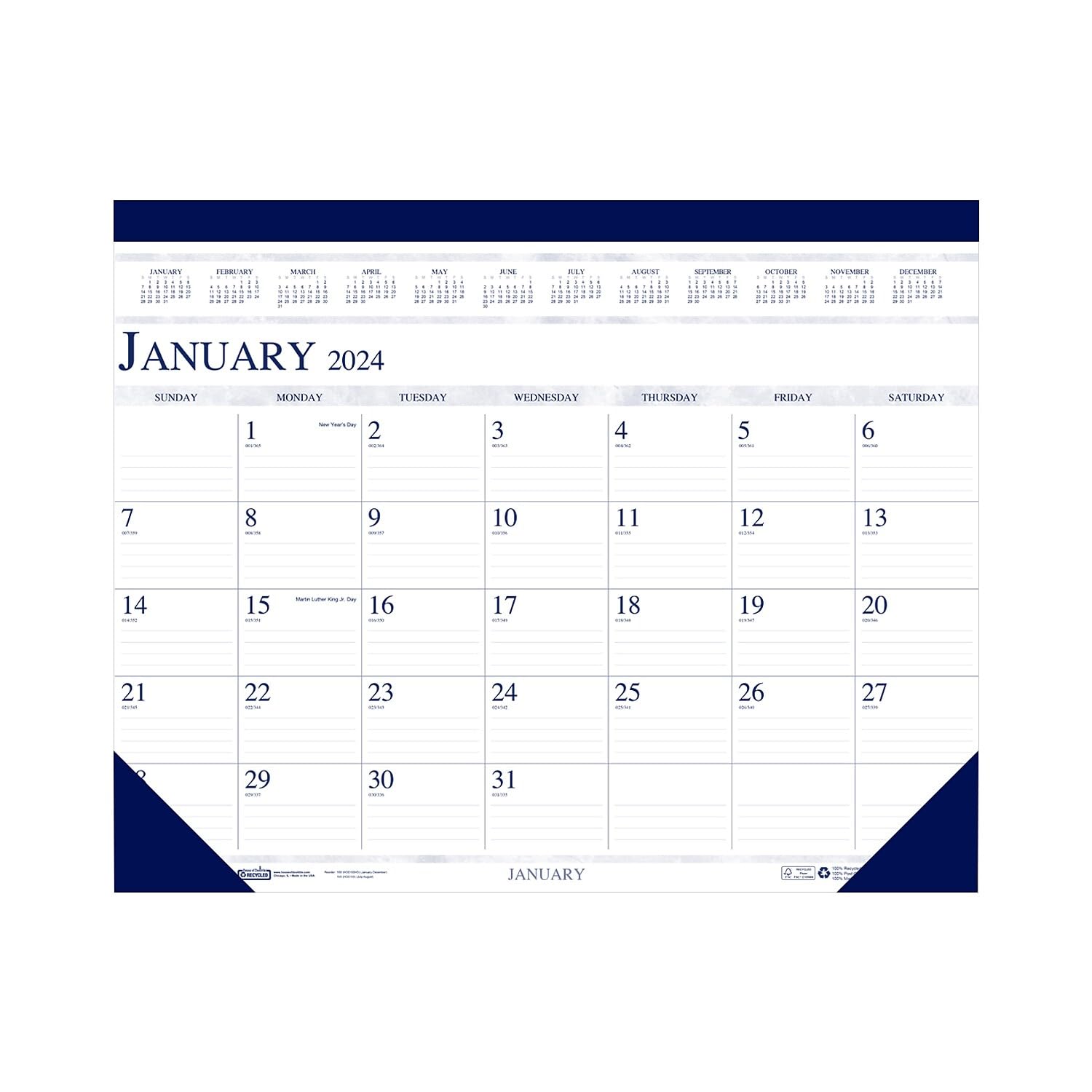 2024 House of Doolittle 22-inch x 17-inch Monthly Desk Pad Calendar, White/Blue (150-24)