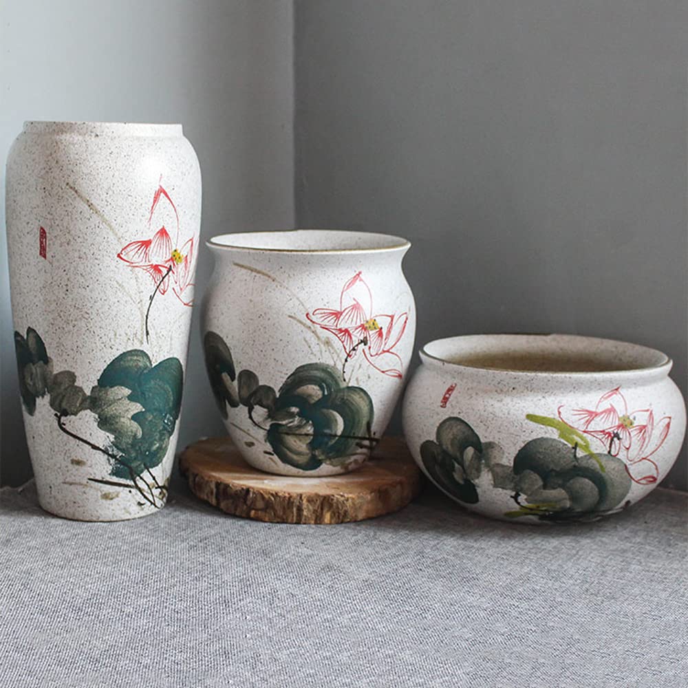 DFGHNBVC Hand-Painted Ceramic Succulent Planter Pot Modern Desk Cactus Herb Flower Planters Indoor Or Outdoor Set Of 3 Jingdezhen Handmade Combination Flower Arrangement Ceramic,3 Sets of Lotus