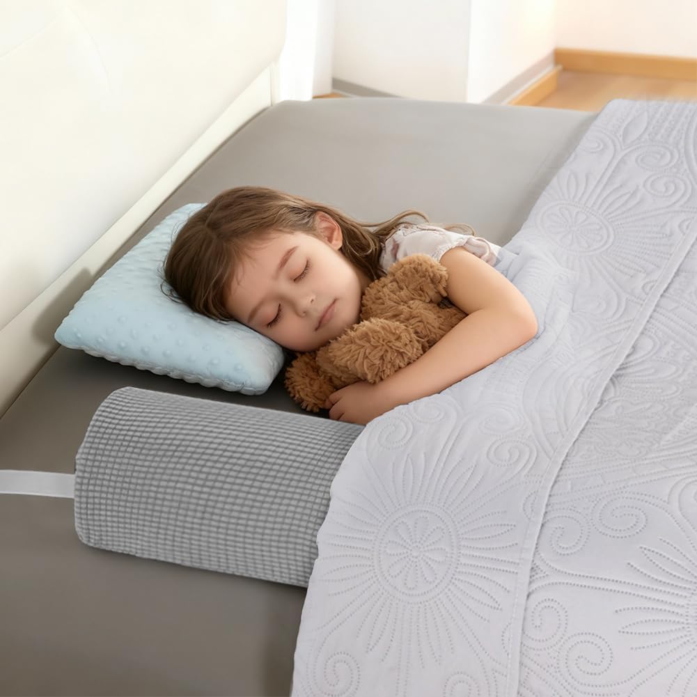 DUJUIKE Barrera De Seguridad para Cama Infantil, Protector De Espuma, Barandilla Portátil para Bebés Y Ancianos, Ligera Parachoques De Cama, Protección contra Caídas (Gris Claro, 1-Pack (150cm))