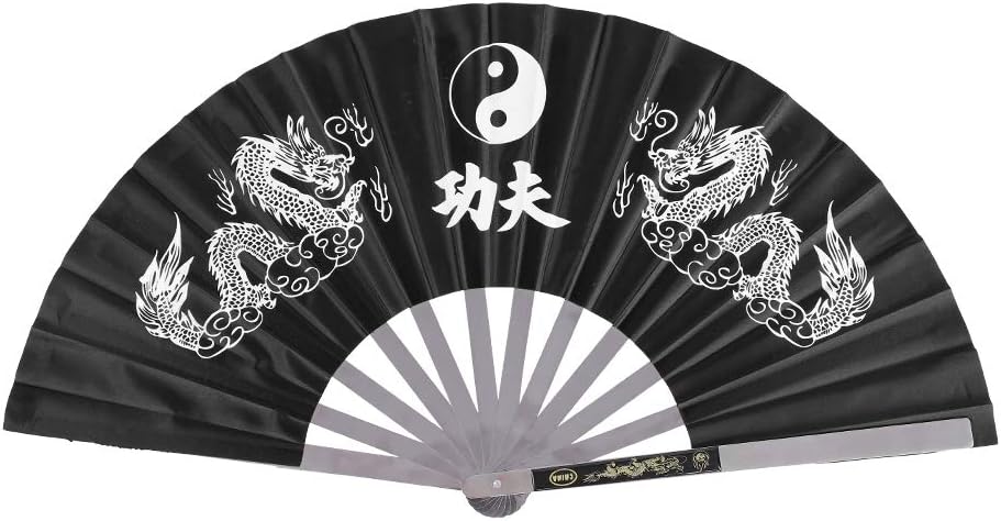 Traditional Chinese Kung Fu Tai Chi Fan Hand Folding Fans for Performance Dance Decorations Festival Gift (Black)