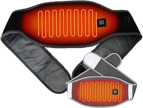 Carbon Fiber Heating Belt with 3-Temperature Settings, Waist Trimmer & Pain Relief Wrap, Portable USB Powered Neoprene Belt for Lower Back, Period Cramps, Shaping | Gray/Black