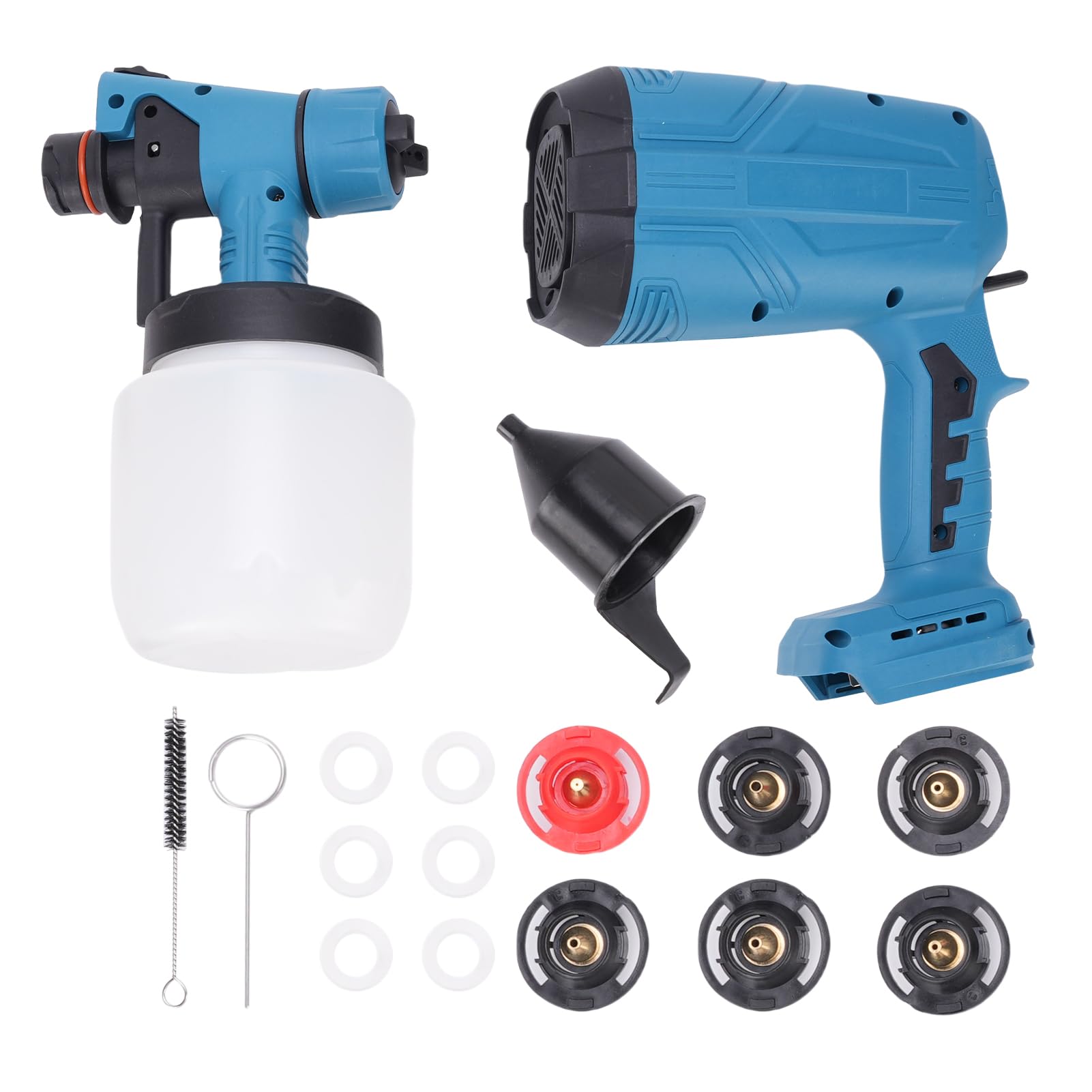 SIXRUN Pulverizador de Pintura Inalámbrico de Mano, Pistola Pulverizadora de Pintura Eléctrica con Motor de Cobre de 200 W con 6 Boquillas, Tanque de 800 Ml, RPM para Muebles, Paredes, Cercas,