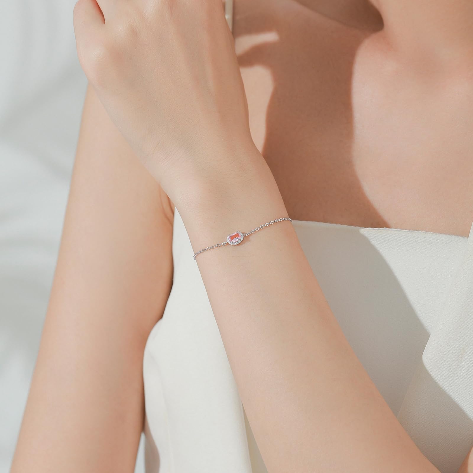 Bransoletka z różowego złota z kamieniami dla kobiet, 0,5 ct morganit i moissanit prosta bransoletka złota 585