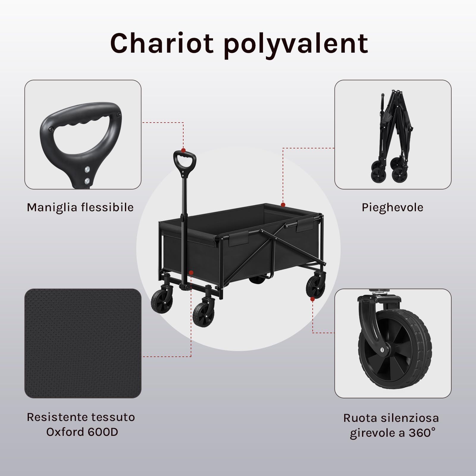 WOLTU Carrello da Giardino Pieghevole, Nero