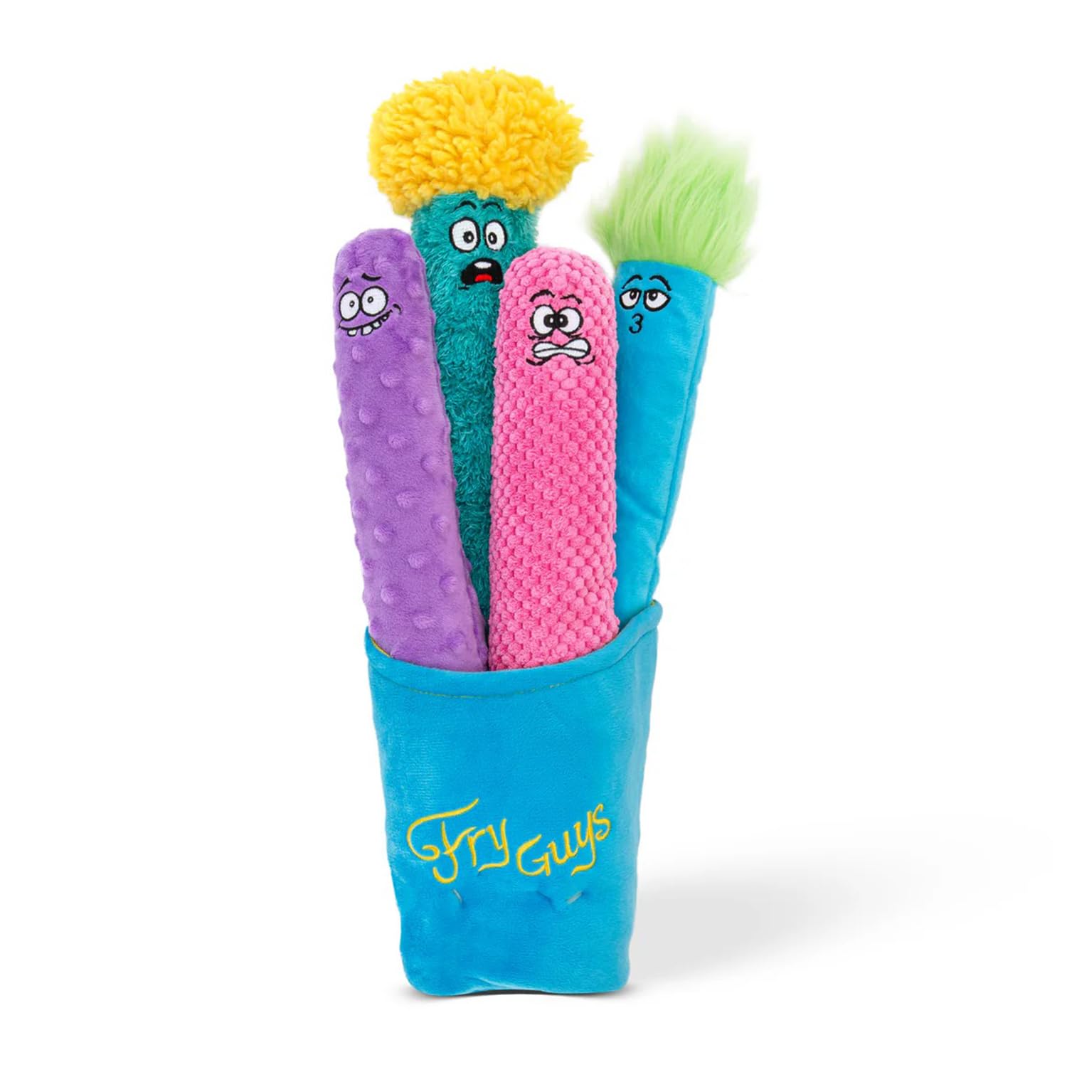 GURU Pet: Fry Guy: 5-teiliges Set – Medium – 4 Plüsch-Hundespielzeuge mit Halter, quietscht und knistert, Fry Shape Charaktere, strapazierfähiger Stoff, Kau-Apportier-Thrash-Play