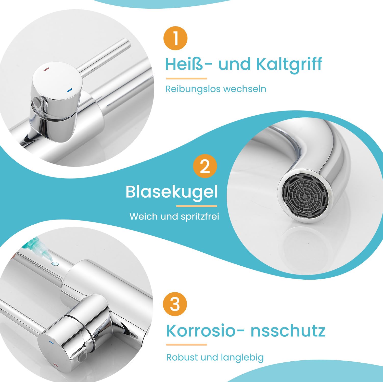 Rubinetto da bagno, rubinetto da bagno/cucina, girevole a 360°, miscelatore monocomando, in acciaio inox cromato