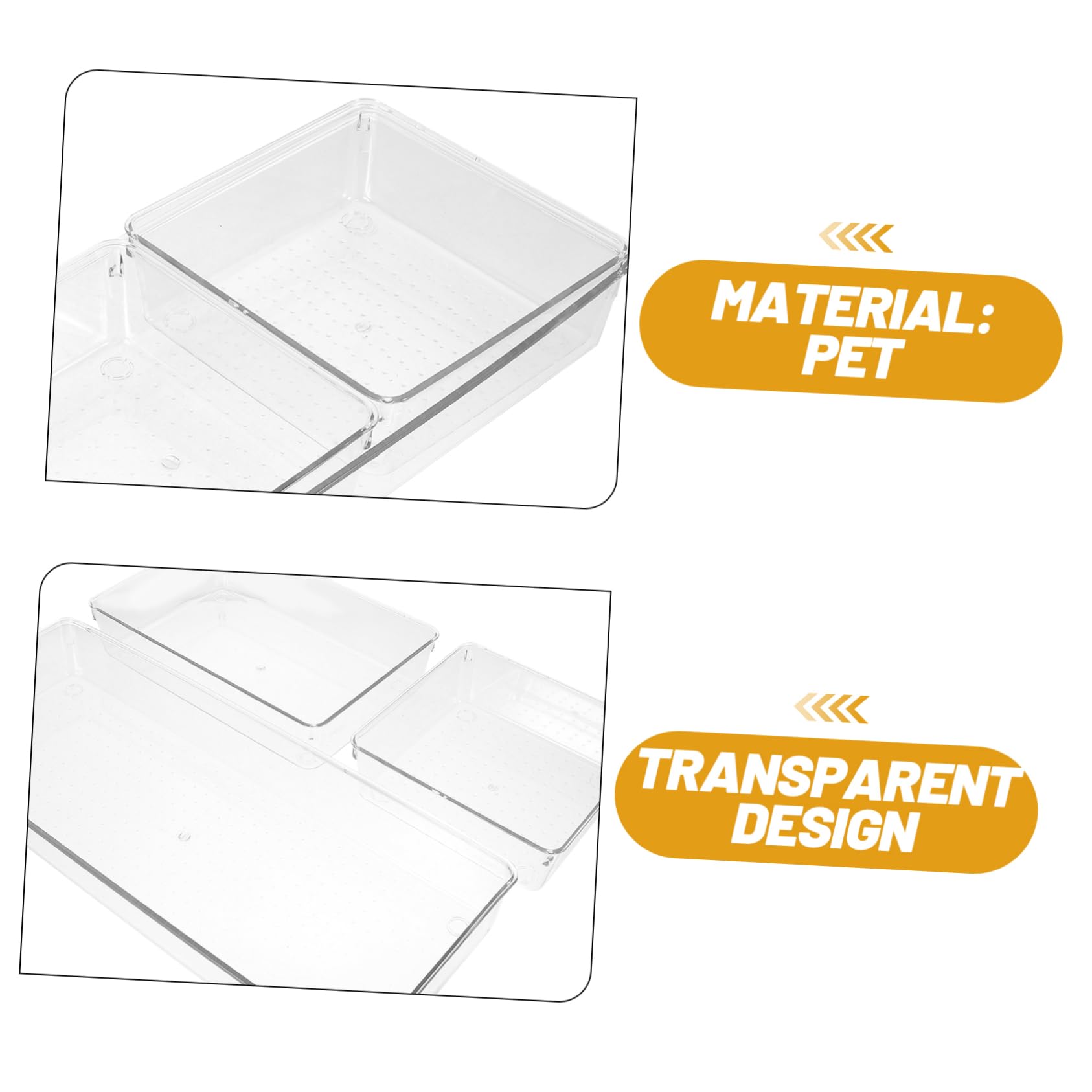 6pezzi Organizzatore di Cassetto per Cucina in Plastica Trasparente Contenitore di Inserimento per Ufficio e Casa
