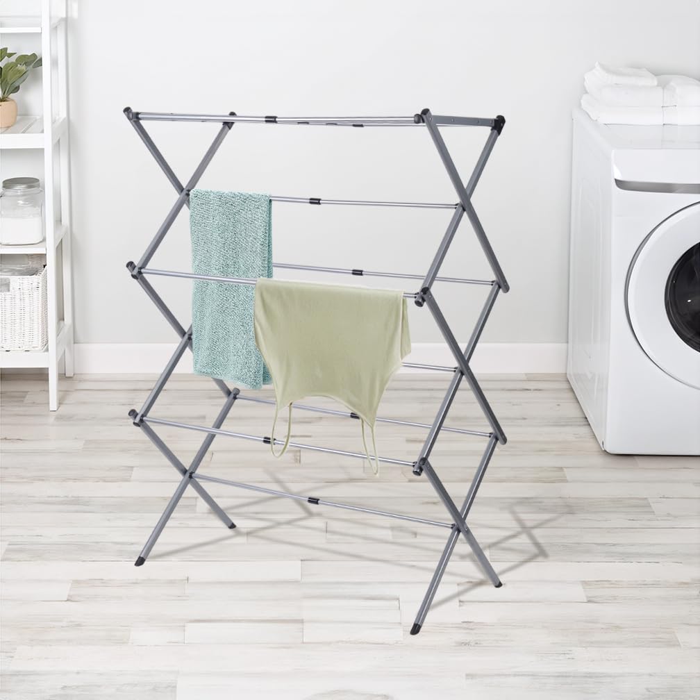 Hershii Asciugabiancheria Pieghevole Stand, Asciugabiancheria Allungabile con 11 Rails per Campeggio, Balcone, Interno ed Esterno, Stoccaggio (Grigio)