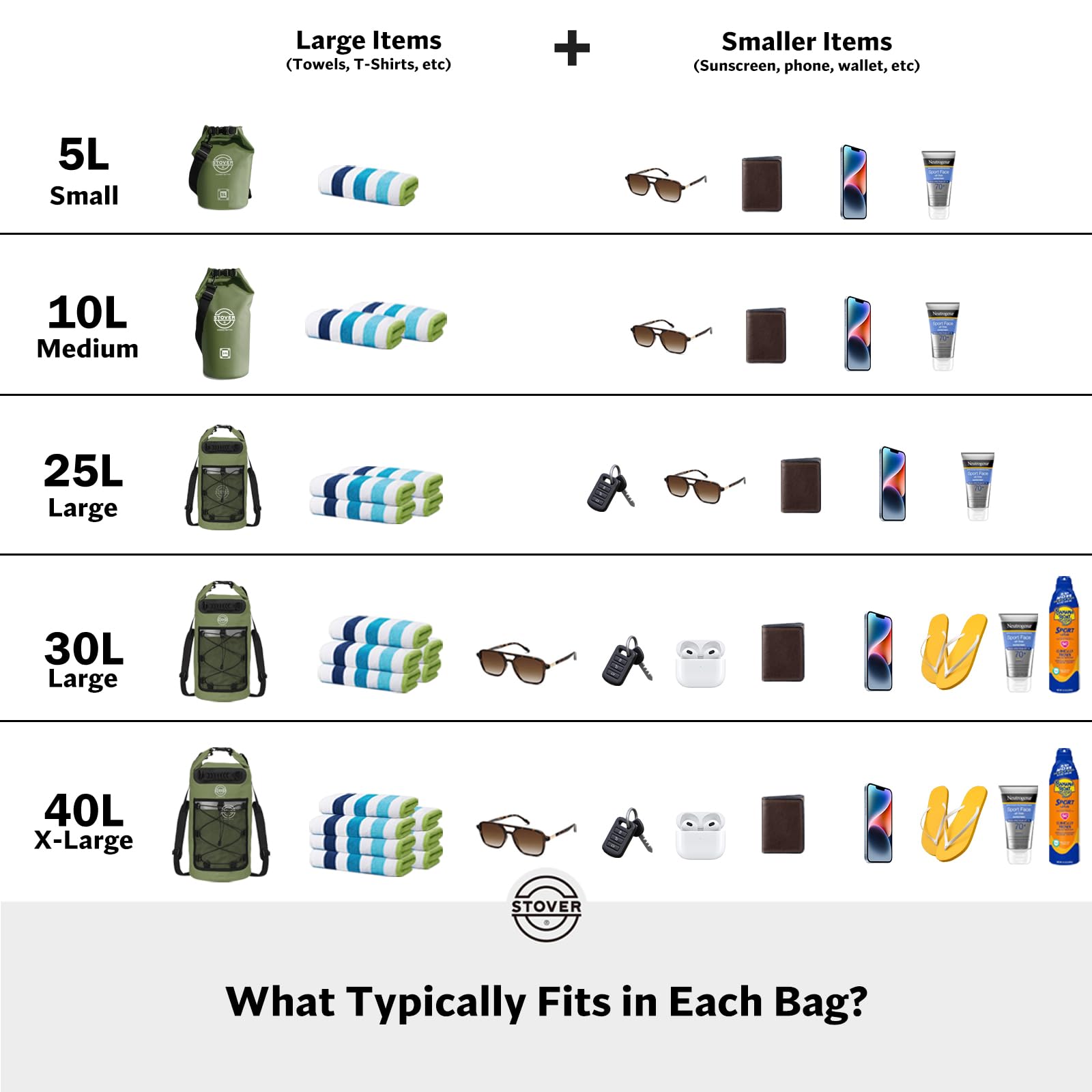 STOVER Bolsa seca impermeable de 25/30/40/55 L, mochila seca resistente con parte superior enrollable para kayak, canotaje, camping, hombres y mujeres, 25 l+ amarillo, 25L, Bolsa seca