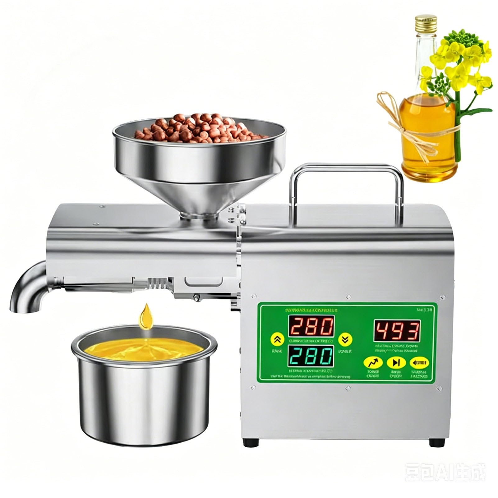 JXUANMM 110V/220V Oil Press Machine,Automatic Oil Making,1200W Oil Extractor for Cold & Hot Pressing,Oil Maker with Intelligent Temperature Controller(40℃-300℃), Seeds Nuts Oil Expeller