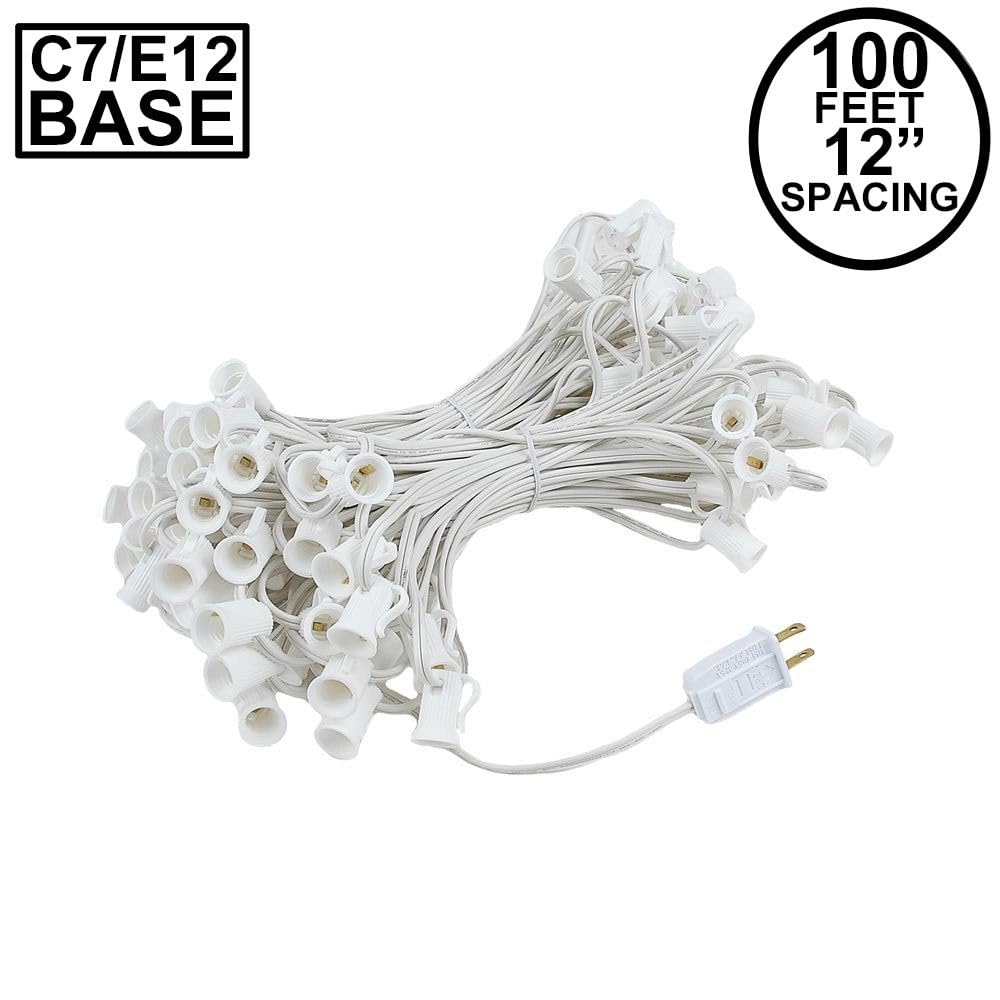 Novelty Lights 100 Foot C7 Outdoor String Light Christmas Stringer - Patio String Lights - Candelabra Base (C7/E12) - 12
