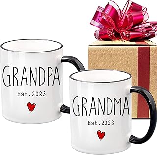 Grandparents Est 2023 Coffee Mugs Set of 2, Pregnancy Reveal, New Great Grandma Gift, New Baby Announcement, Baby Reveal, Surprise Publicity Mug Gifts, New Grandma Gift (Black handle)-60