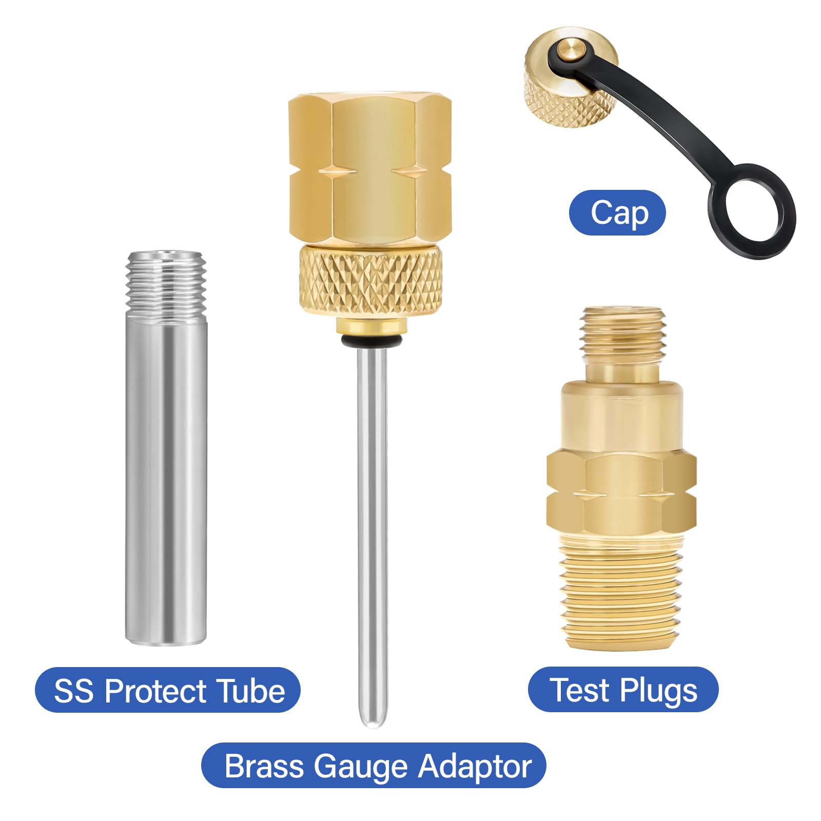 MEASUREMAN Kit de prueba de presión y temperatura, 0-100 psi/pies H2O/kPa/metros H2O, termómetro de -4 °F a 200 °F y -40 °F a 160 °F, fondo NPT de 1/4 pulgadas con adaptador de calibre