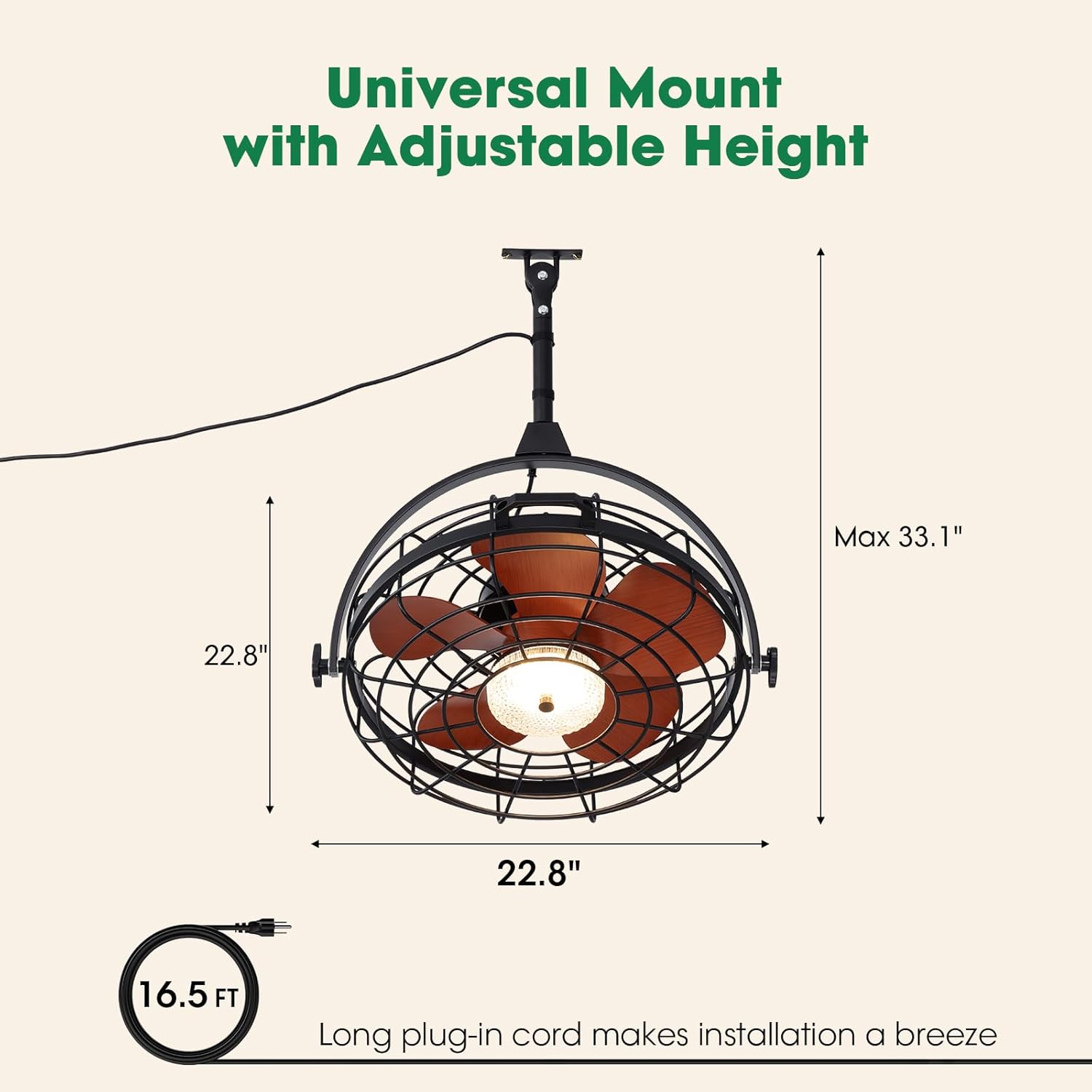23" Waterproof Outdoor Ceiling Fan with Light, Outdoor Hanging Fan for Patio, 6-Speed & 3 CCT LED, Caged Ceiling Fan with Smart APP & Remote Control, Perfect for Gazebo, Pergola, Canopy