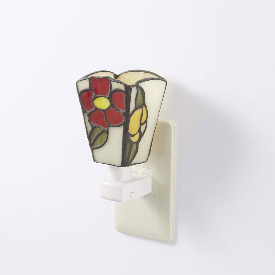 ステンドグラス薔薇足元ランプ ステンドグラス フットライト お休みランプ・赤い薔薇（4面体